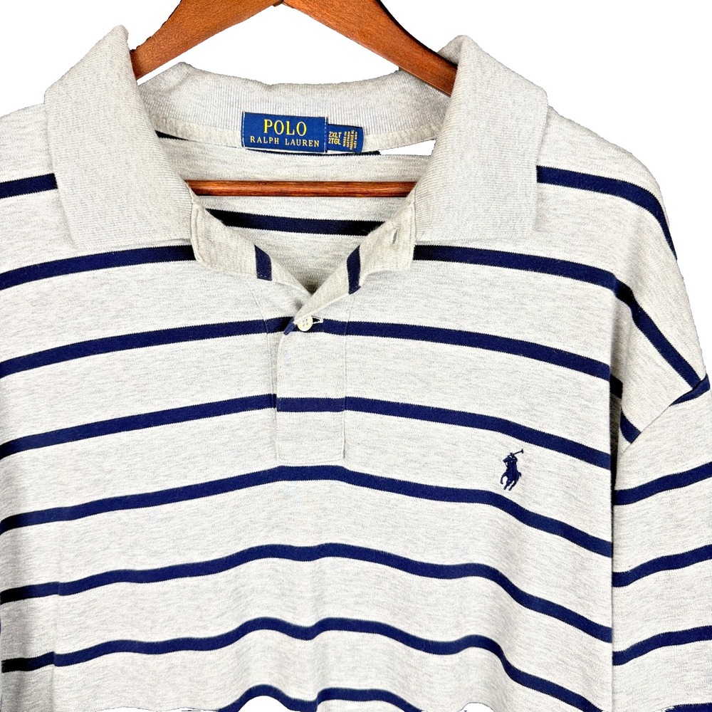 Polo Ralph Lauren Shirt Mens 2XLT Grey Striped Short Sleeve Golf Polo Big Tall